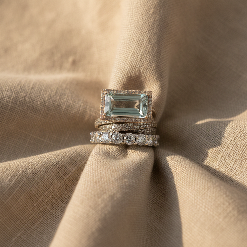 vintage silver turquoise glass ring set 1 — studio