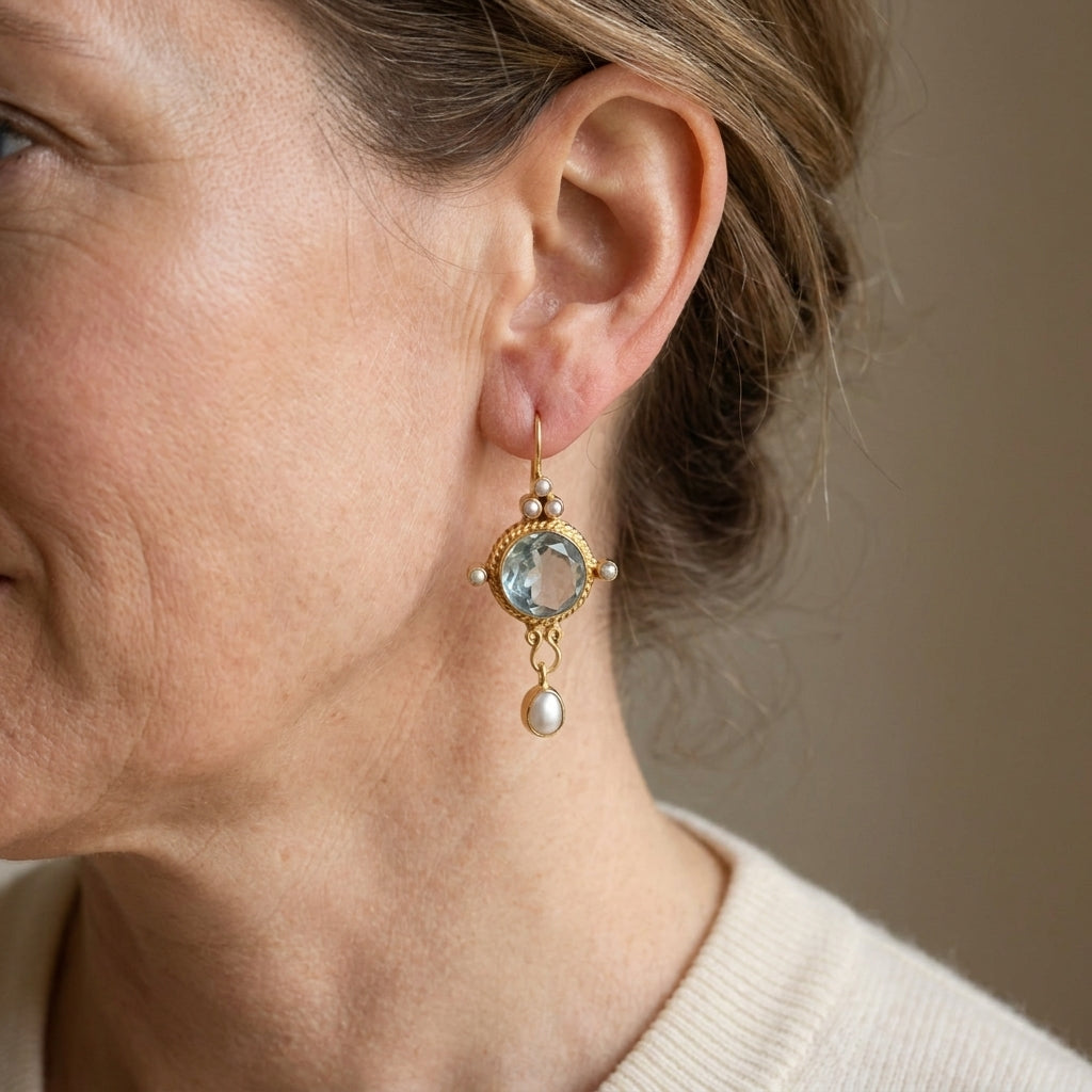 vintage turquoise pearl earrings — lifestyle