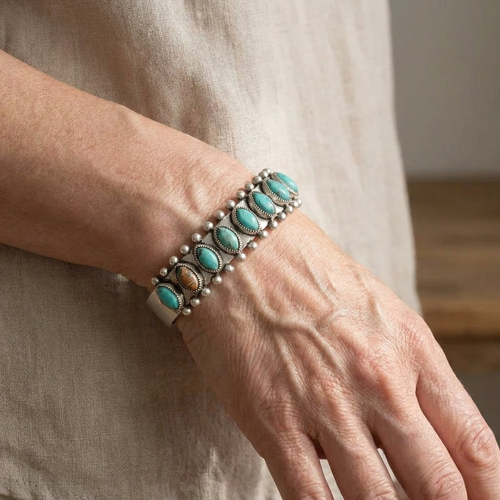 vintage turquoise stone bracelet — lifestyle
