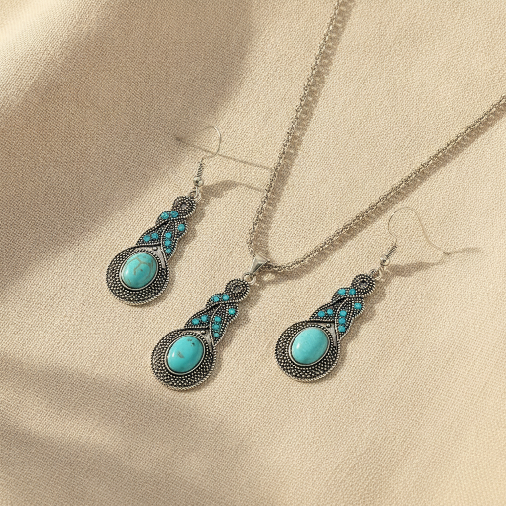 vintage turquoise stones jewellery set — studio