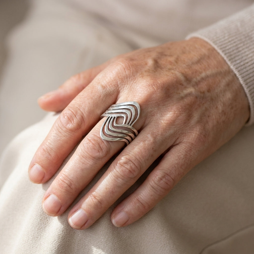 wave statement ring sterling silver asr9579 — lifestyle