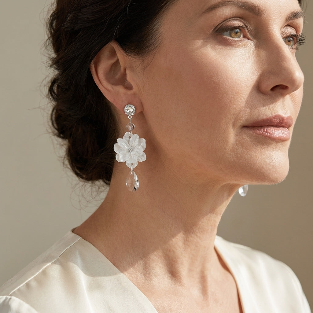 white blossom earrings — lifestyle