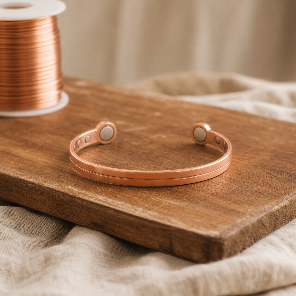 Copper Cuff Bracelet - Pure Copper, Polished, Adjustable Open Cuff with Dome Accents — main image