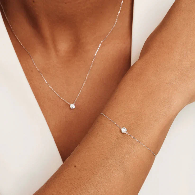 Round Moissanite Necklace & Bracelet Set with Cable Chain — view 6