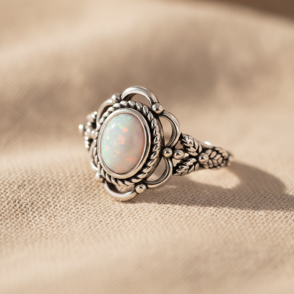 womens retro flower imitation opal ring — studio