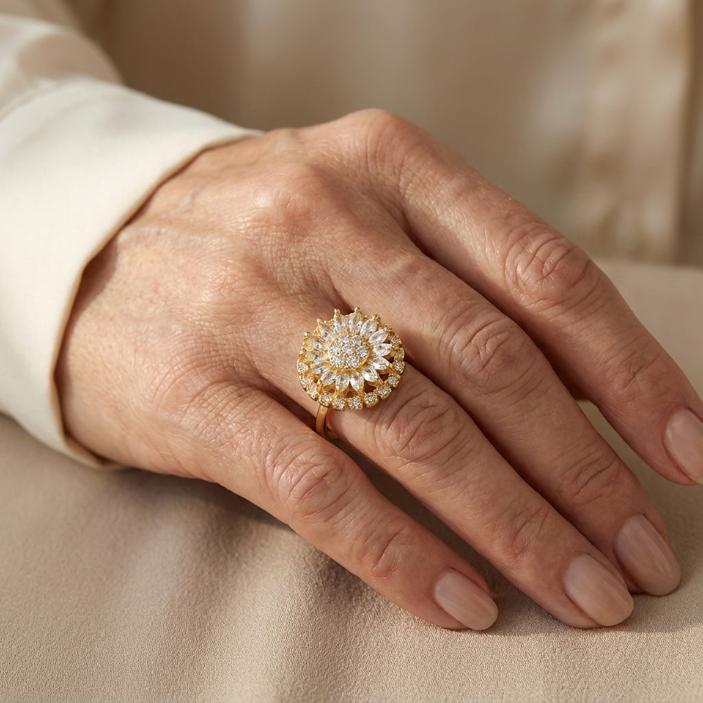 zirconia charming sunflower ring — lifestyle