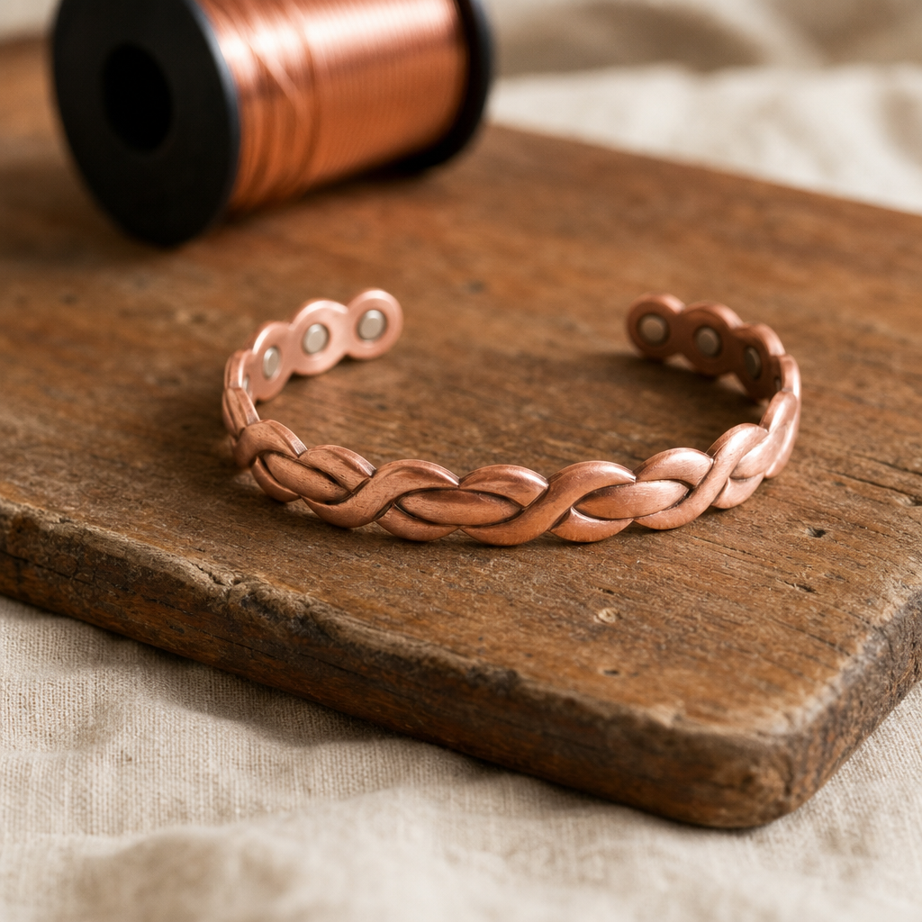 Estelle & Ruby Pure Copper Cuff Bracelet with Twisted Open Design — Handcrafted Copper Jewelry — main image