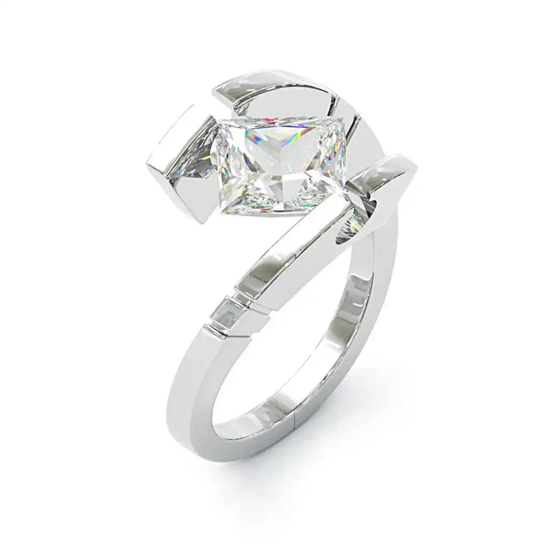 Cushion-Cut Zirconia Open Ring with Geometric Cutout Band — view 2