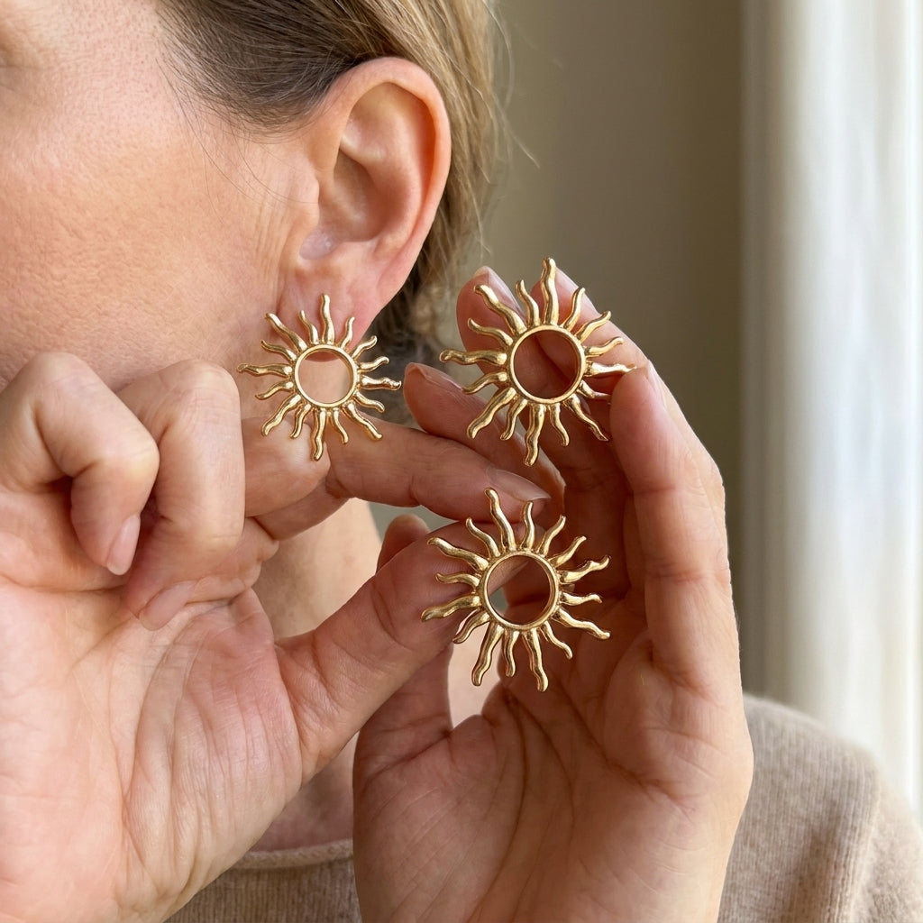 1 pair of chic bohemian style hollow sunflower stud earrings elegant and simple style suitable for womens daily leisure and holiday decoration — lifestyle