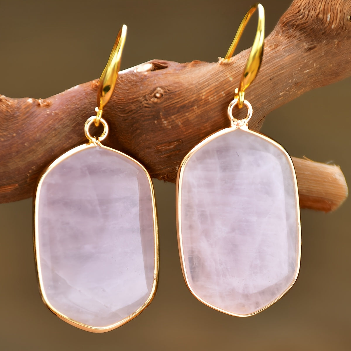 Rose Quartz Drop Earrings with Gold-Tone Leverback Wire — main image
