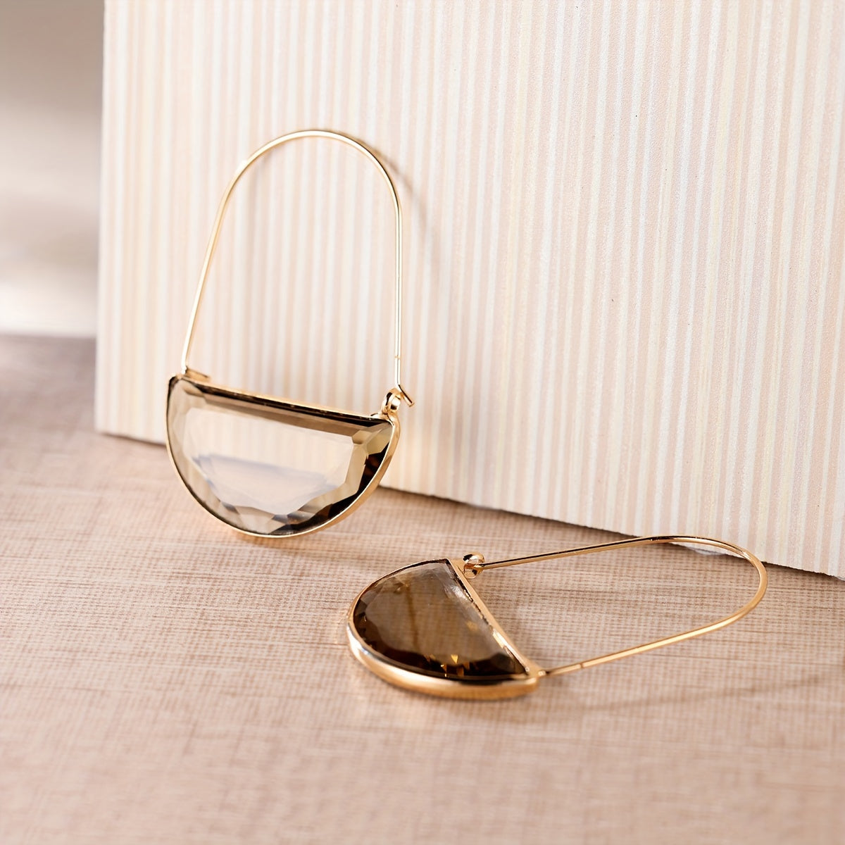 Dome Faceted Glass Drop Earrings with Elongated Copper Wire