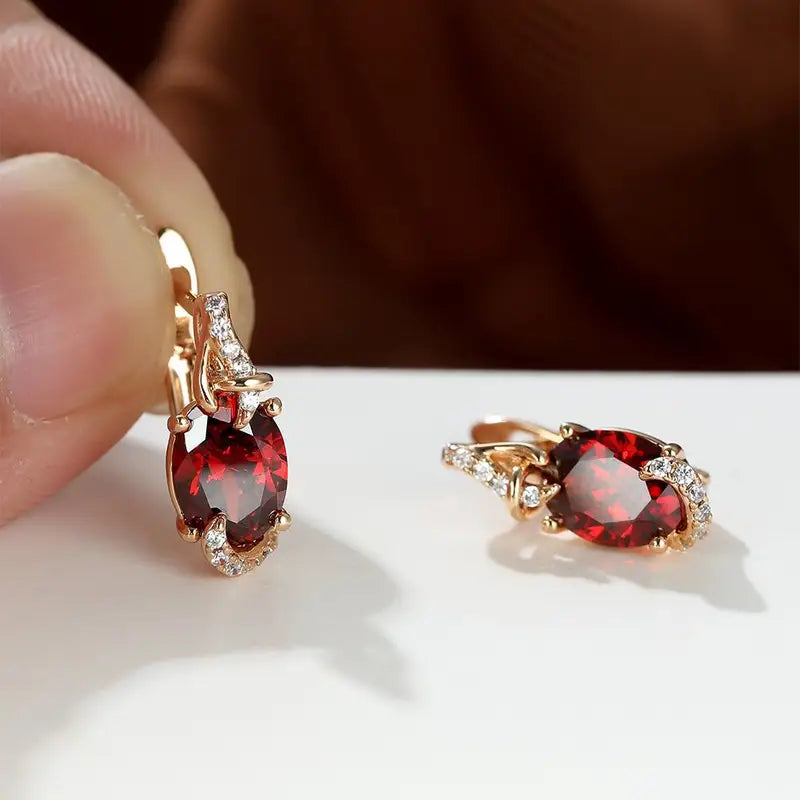 Oval Ruby Drop Earrings with Scrollwork Detail and Sparkling Accents — view 3