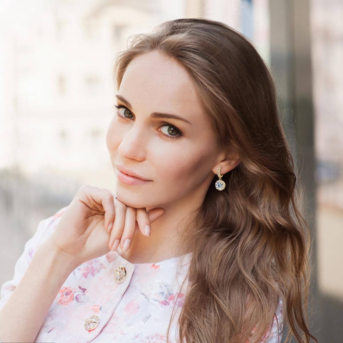 Round Moissanite Drop Earrings with Halo Setting and Leverback Closure — view 4