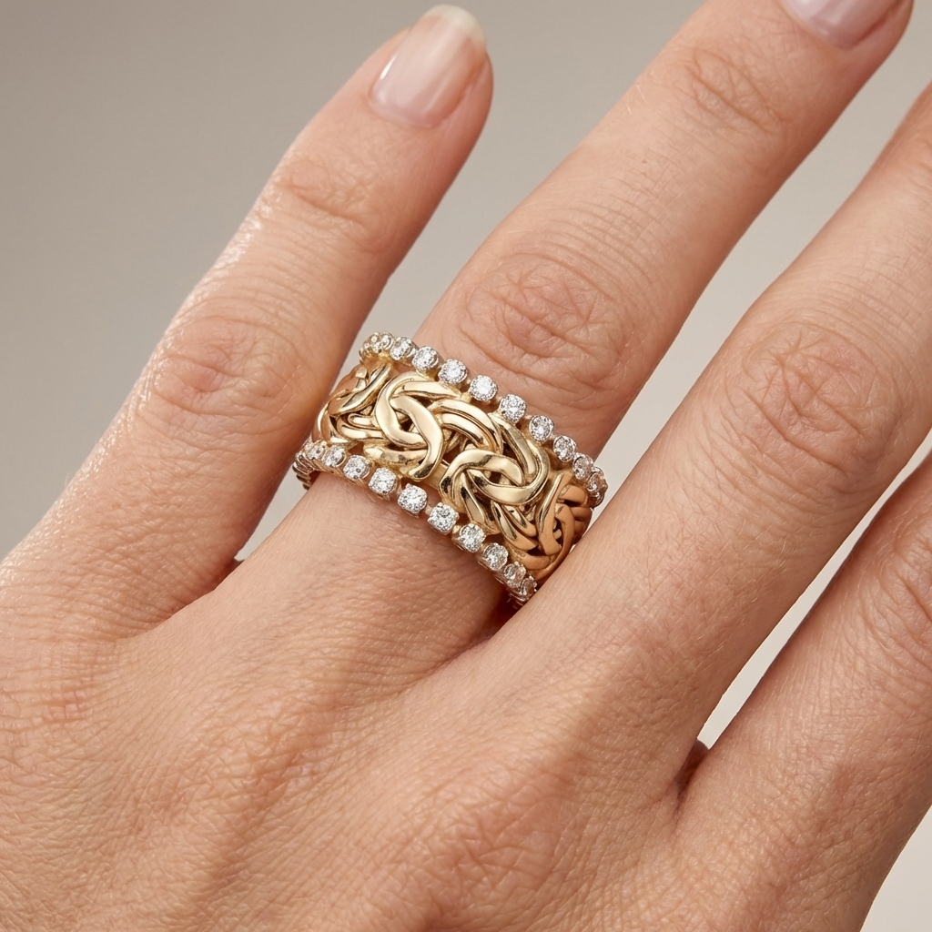 Braided Gold-Tone Cubic Zirconia Cocktail Ring