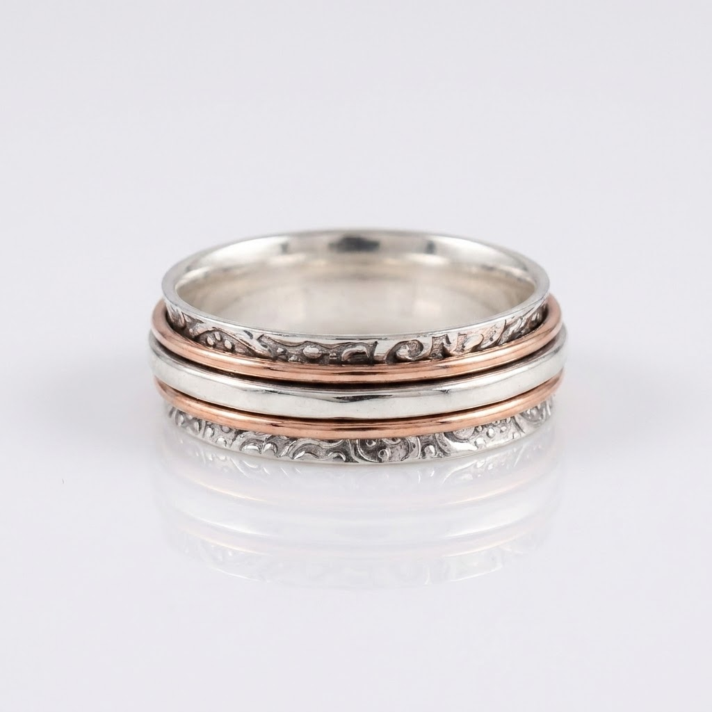 Scrollwork Stacked Spinner Ring in Silver and Rose Gold Tone