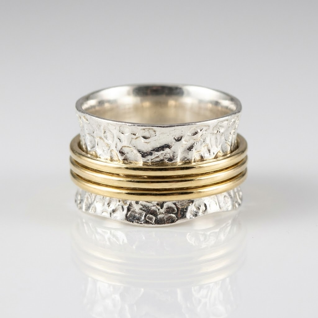 Two-Tone Hammered Spinner Ring, Silver-Tone & Gold-Tone Band