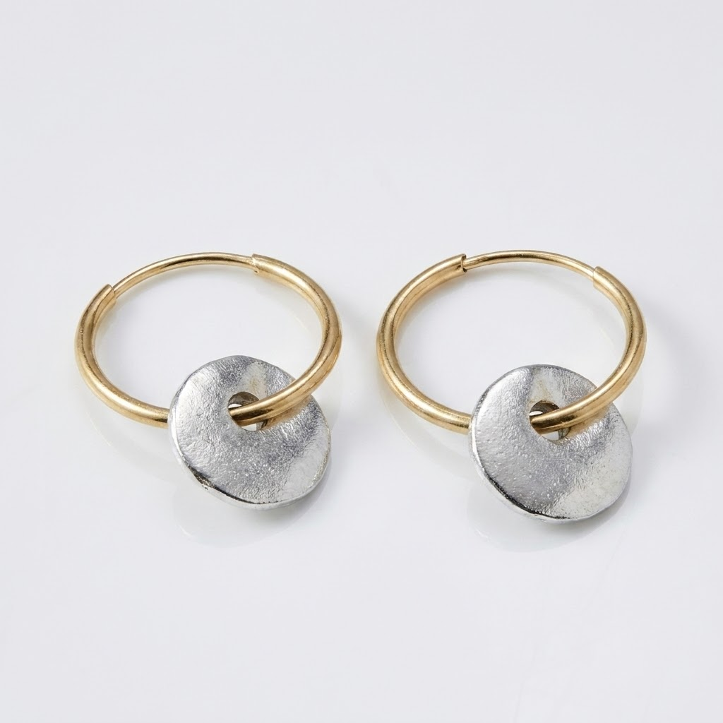 Round Disc Hoop Earrings in Two-Tone Gold and Silver Tone