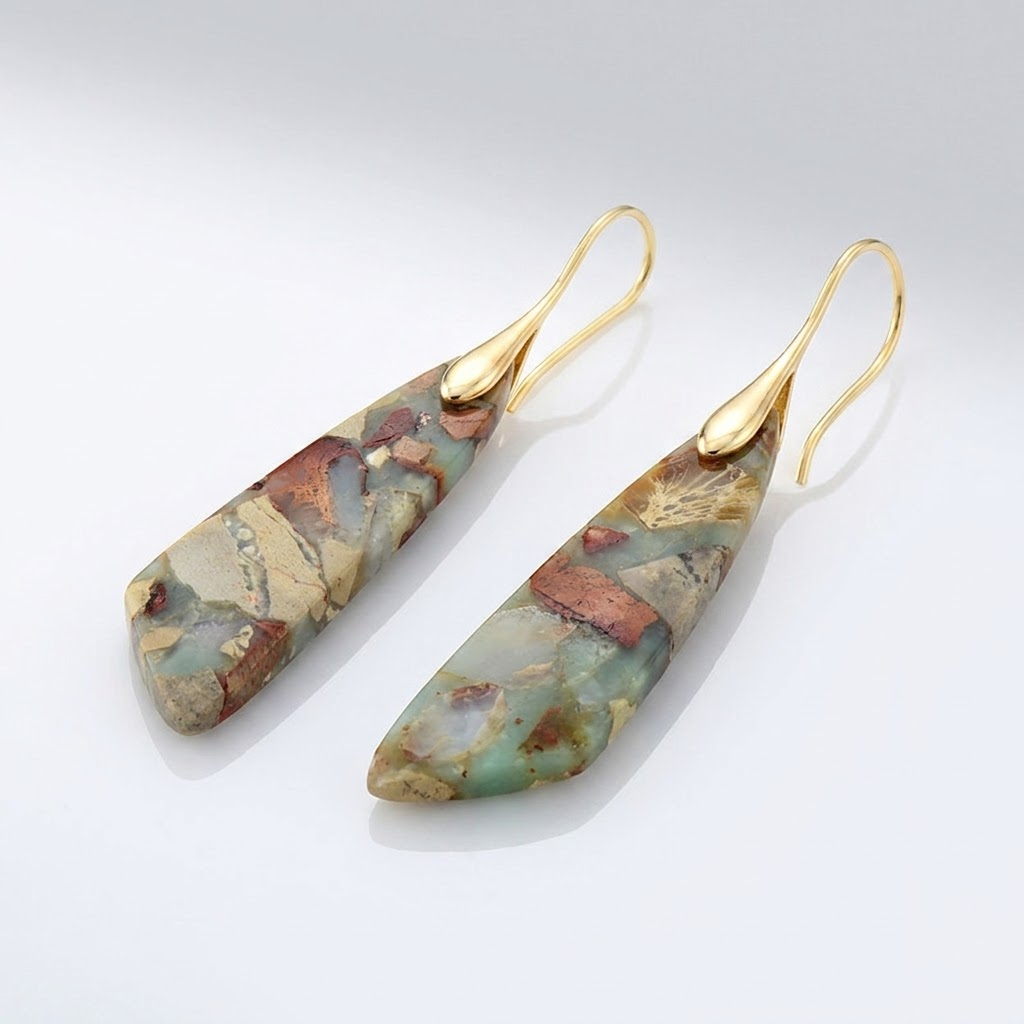 Teardrop Mosaic Stone Drop Earrings with Gold or Silver Tone Hook