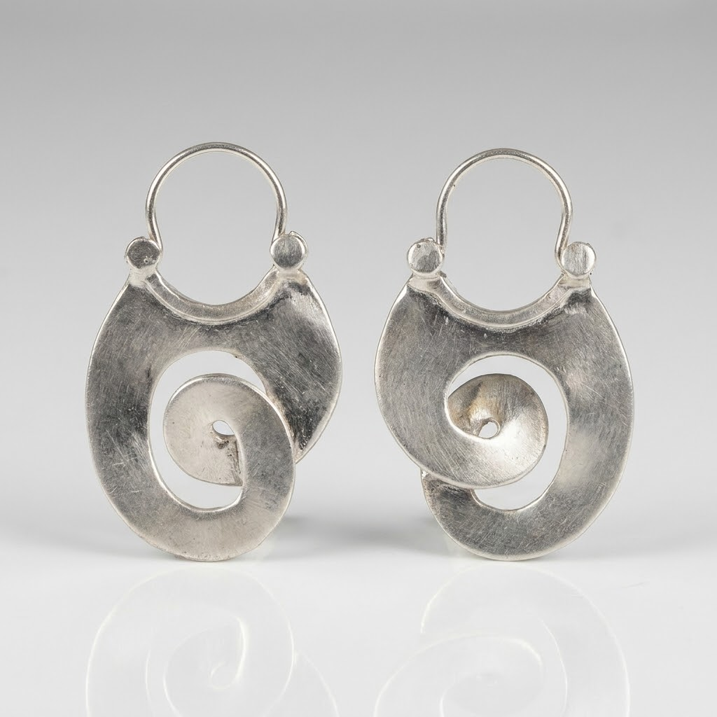 Spiral Oval Silver Hoop Earrings with Matte Finish