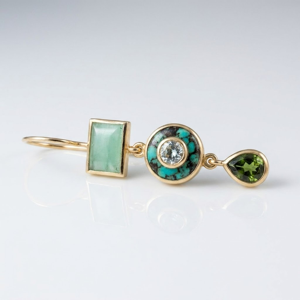 Geometric Multi-Stone Drop Earrings with Turquoise Inlay