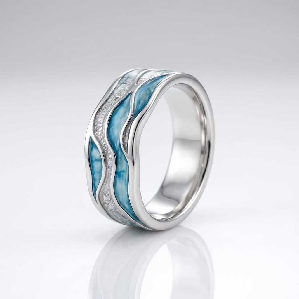 Wave Blue Ring & Drop Earrings Set with Crystal Accents