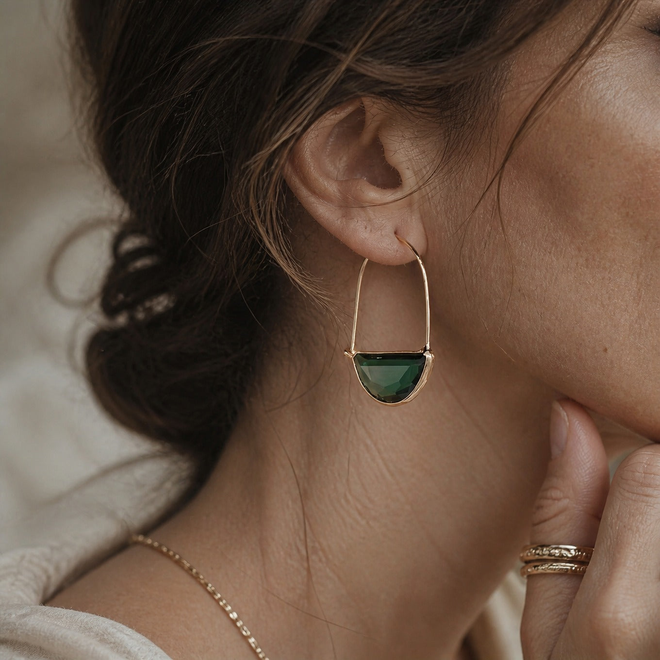 Dome Faceted Glass Drop Earrings with Elongated Copper Wire