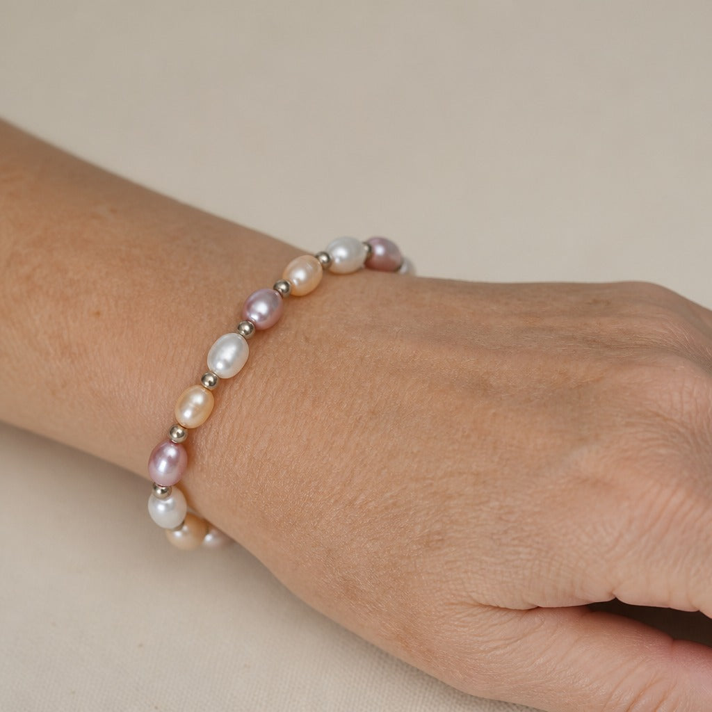 Multi-Tone Baroque Pearl Bracelet with Rose Gold-Tone Heart Charm — main image
