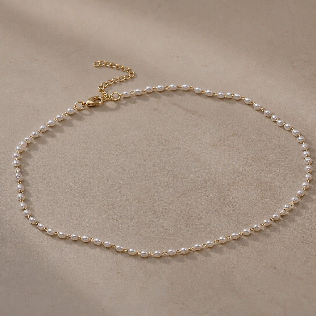 Pearl Choker Necklace with Gold-Tone Chain and Adjustable Clasp — view 2