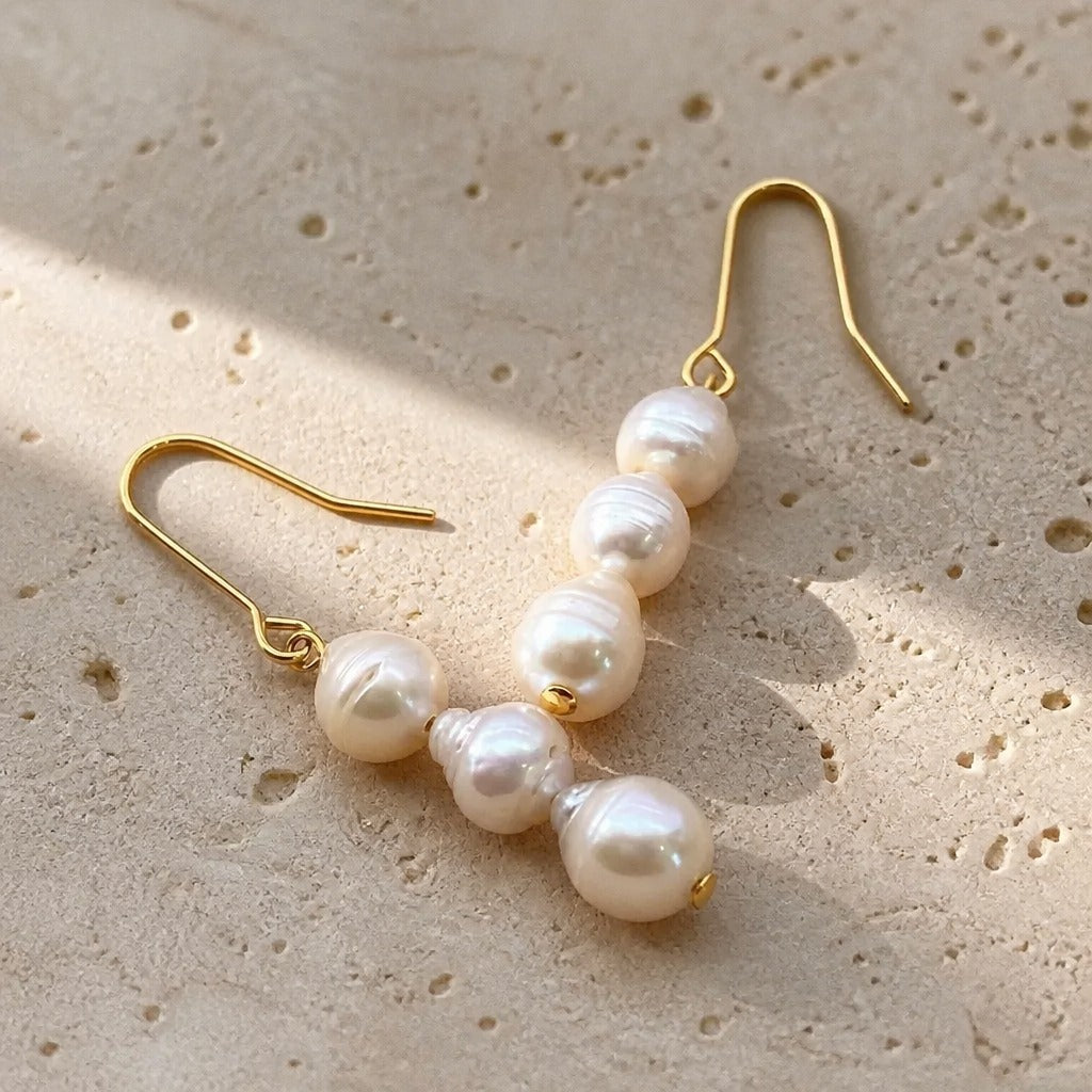 Baroque Freshwater Pearl Drop Earrings with Gold-Tone Wire — view 2