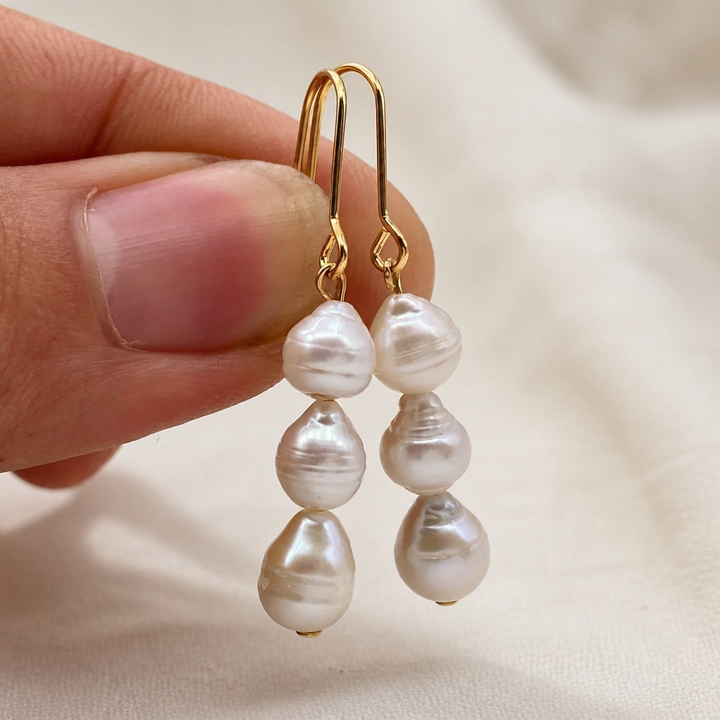 Baroque Freshwater Pearl Drop Earrings with Gold-Tone Wire — main image