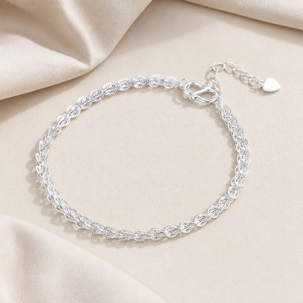 Heart Charm Silver Chain Bracelet with Toggle Clasp — main image
