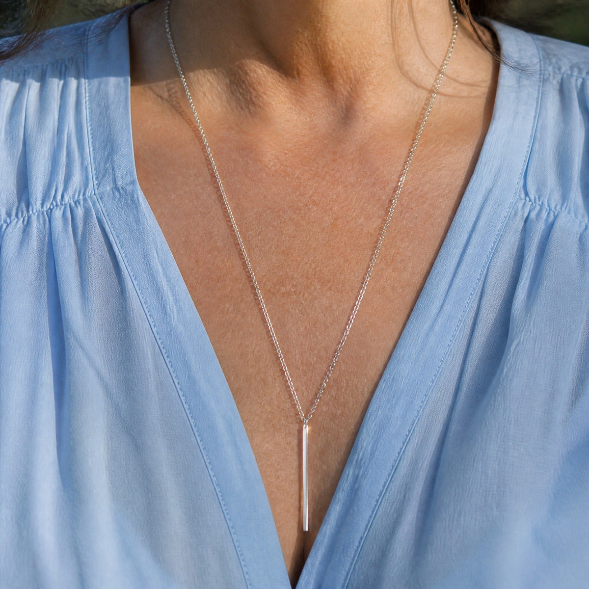 Vertical Bar Pendant Necklace with Silver-Tone Cable Chain — main image