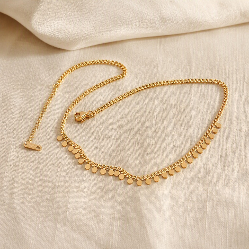 Fringe Disc Curb Chain Necklace in Gold Tone — view 2