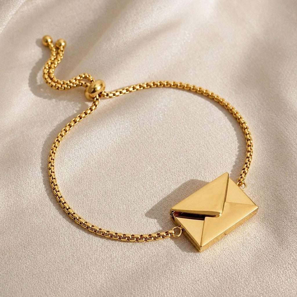 Envelope Pendant Bracelet with Hidden Storage Compartment, Adjustable Drawstring Closure — view 3