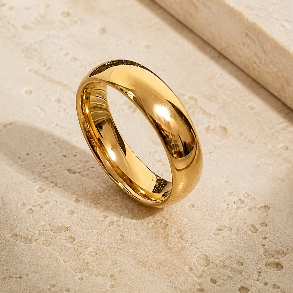 Domed Gold-Tone Band Ring with Stainless Steel Core — main image
