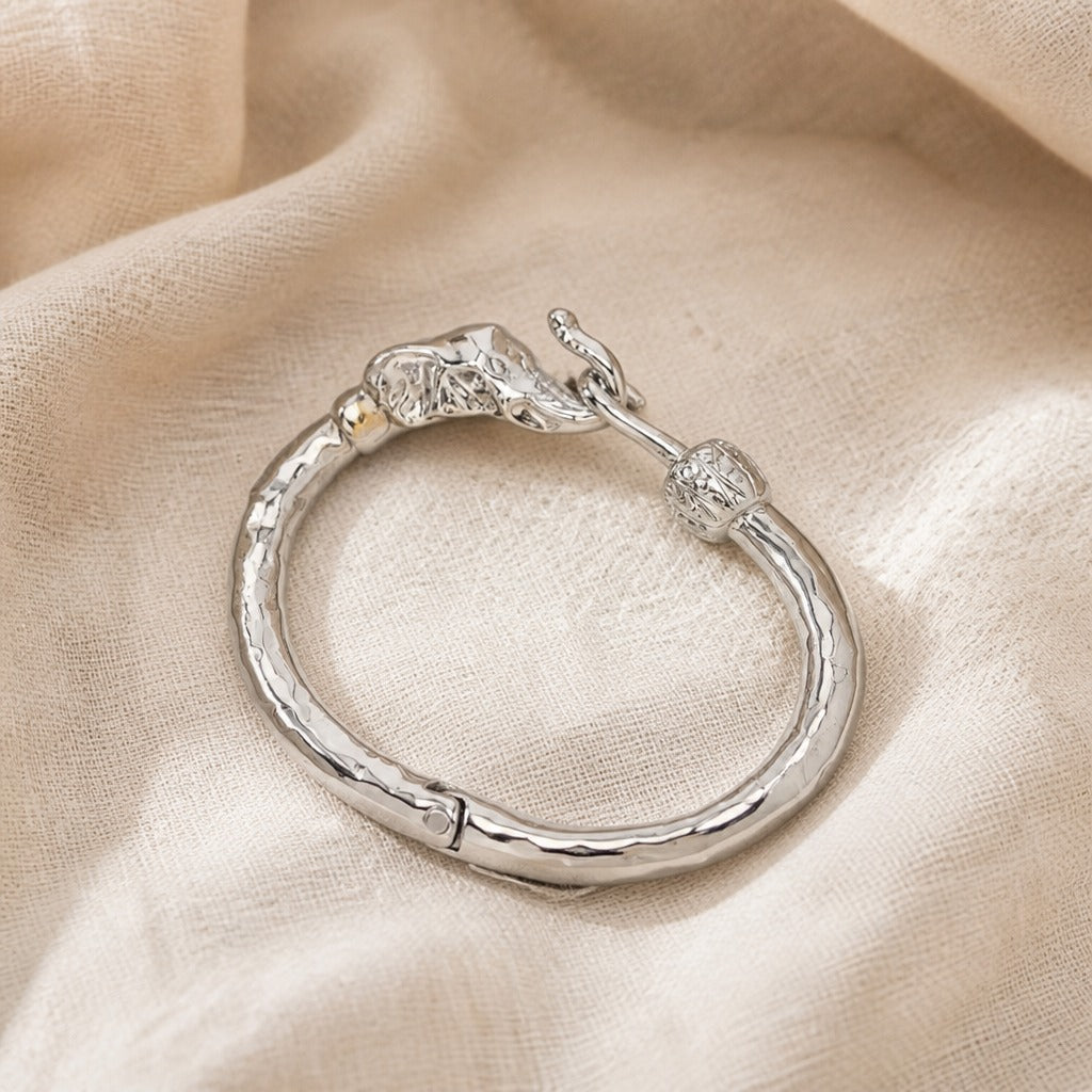 Elephant Cuff Bracelet with Bead Charm, Silver Tone Finish — view 2