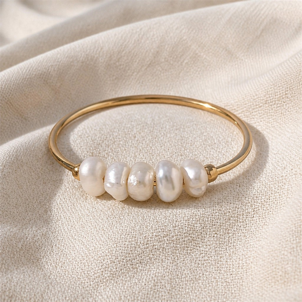 Freshwater Pearl Bangle Bracelet with Gold-Tone Band — main image