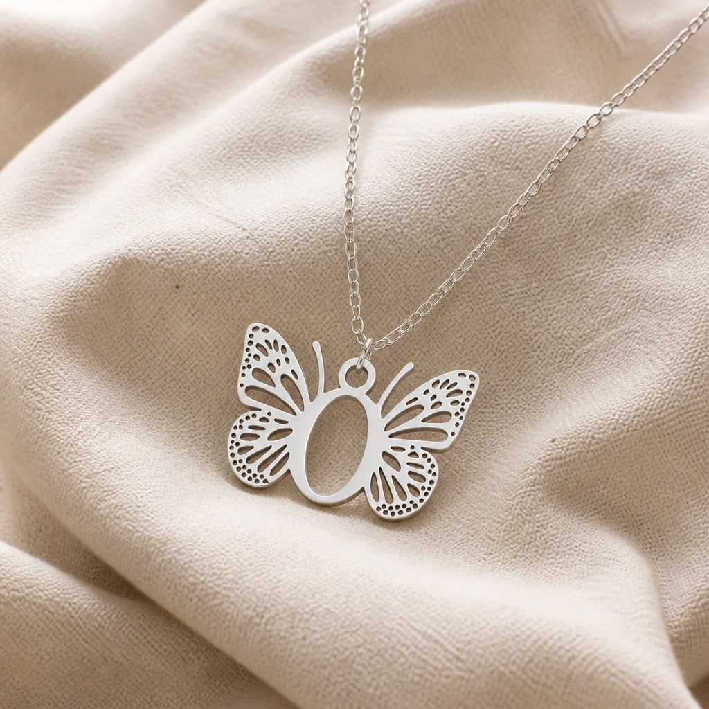 Butterfly Initial Letter Pendant Necklace with Filigree Wings, Gold or Silver Tone — view 31