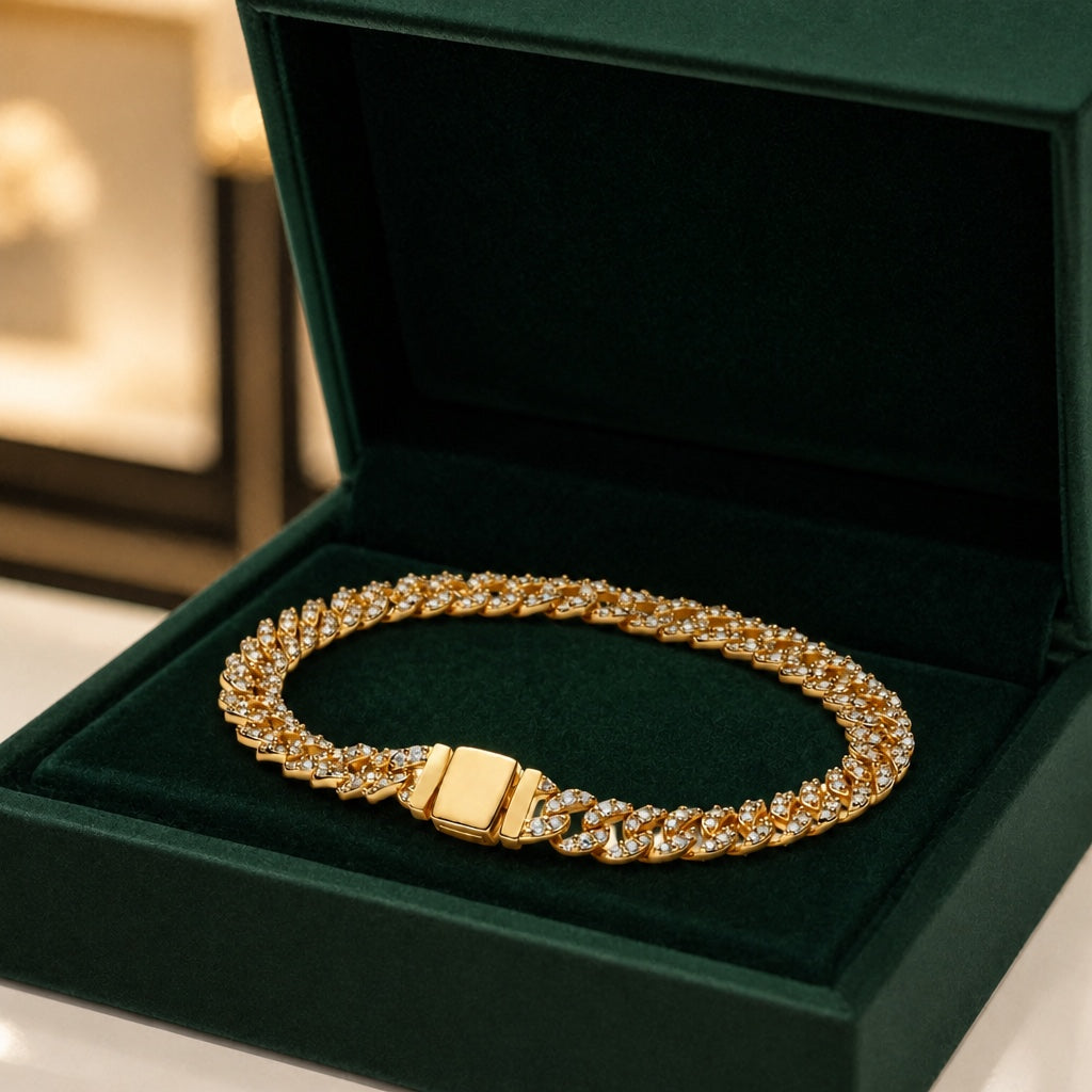 Pave Crystal Curb Chain Bracelet with Gold-Tone Box Clasp