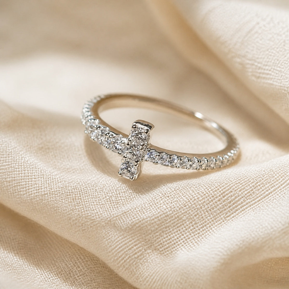 Cross Pave Ring with Split Shank Band — main image