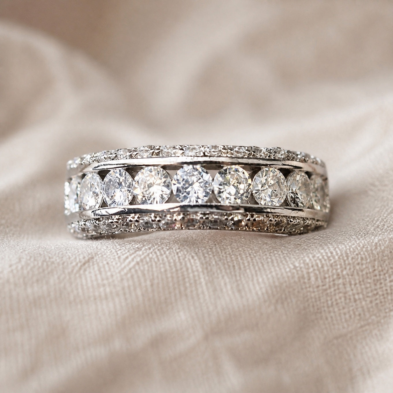 Chunky Pavé Cubic Zirconia Ring with Channel Setting