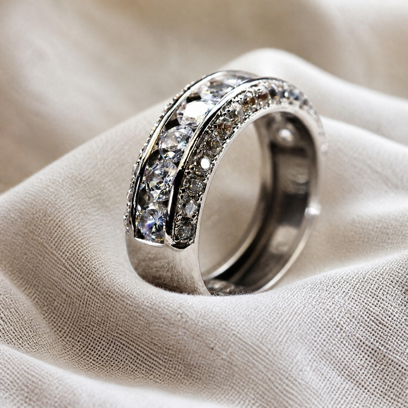 Chunky Pavé Cubic Zirconia Ring with Channel Setting
