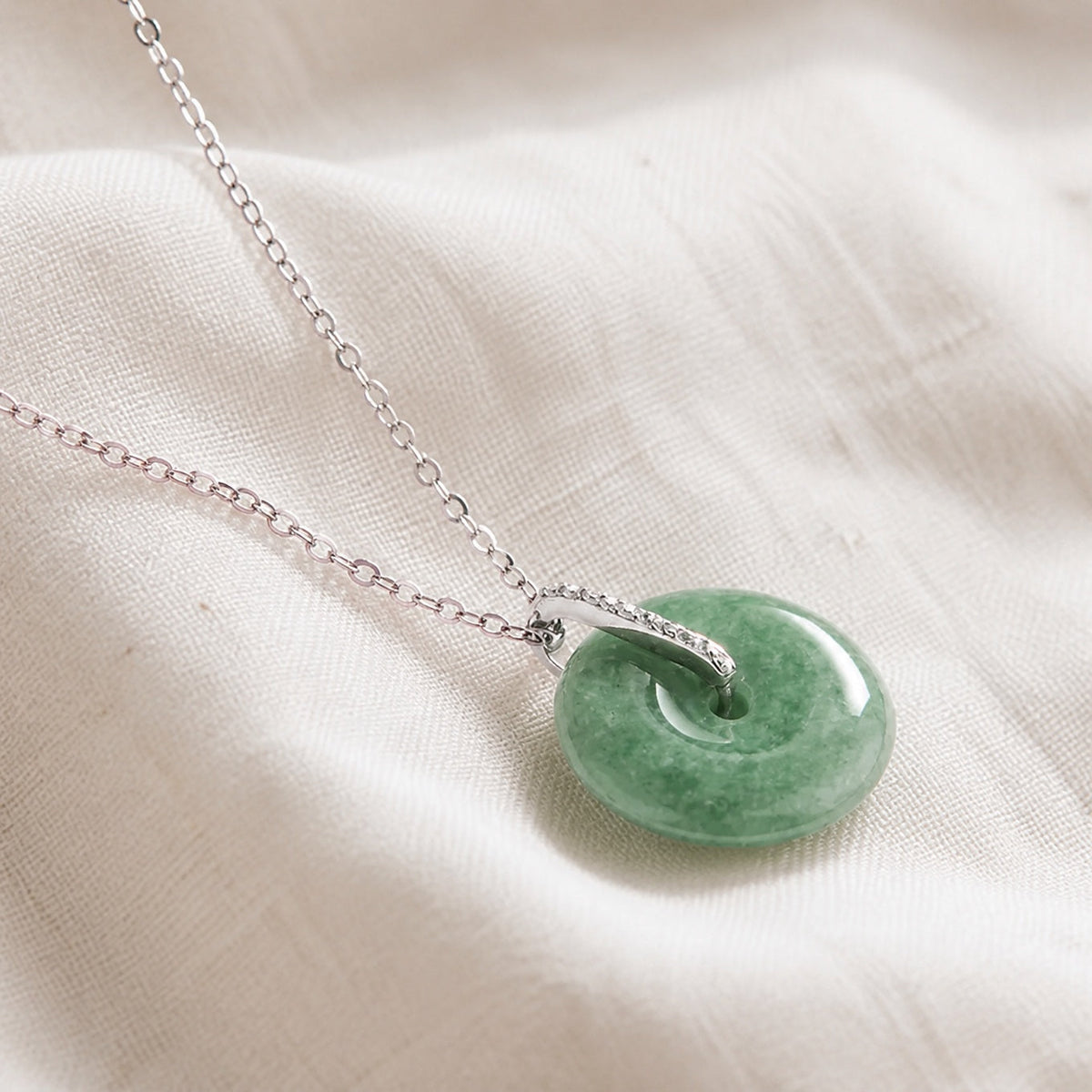 Circle Jade Pendant Necklace with Cable Chain — view 2