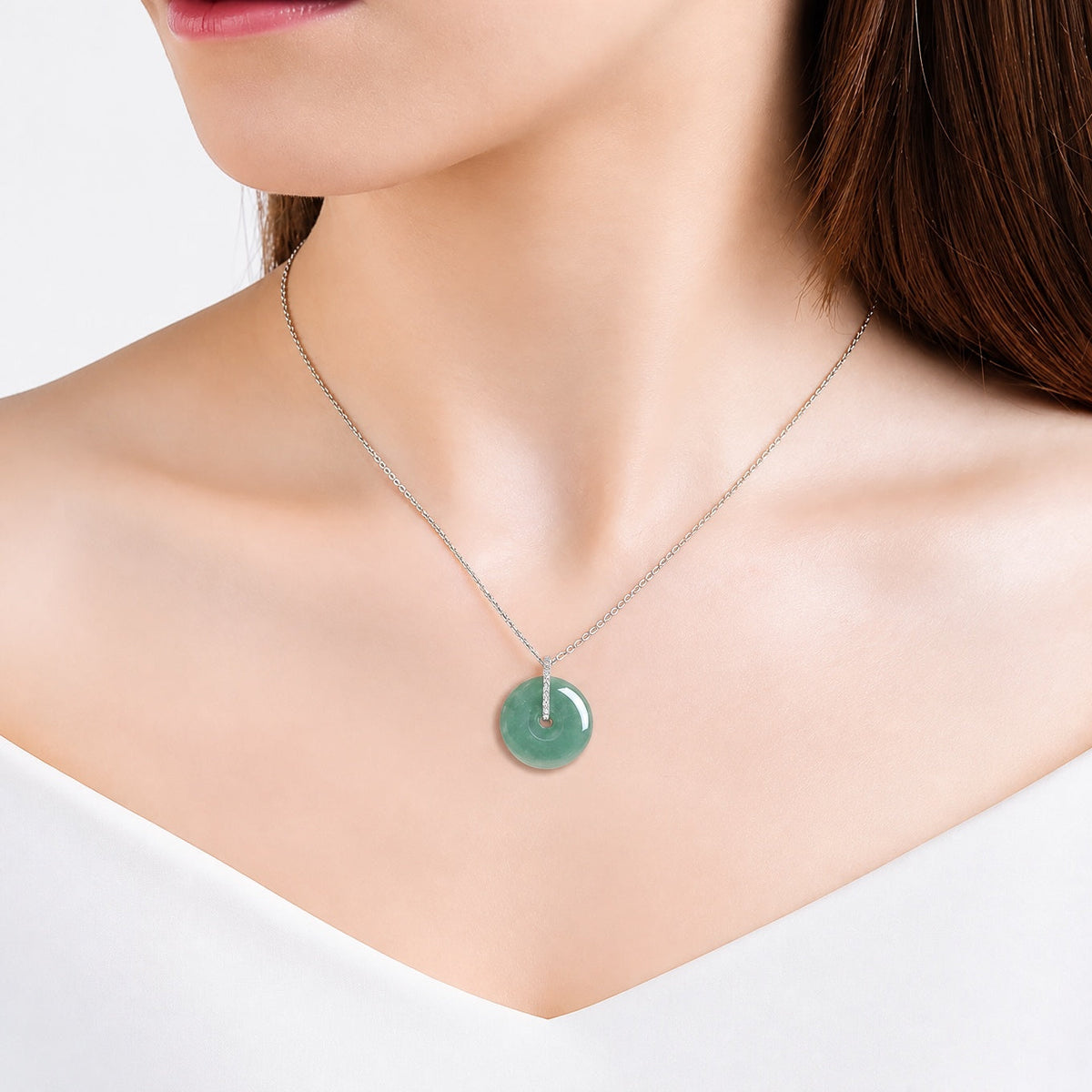 Circle Jade Pendant Necklace with Cable Chain — view 3