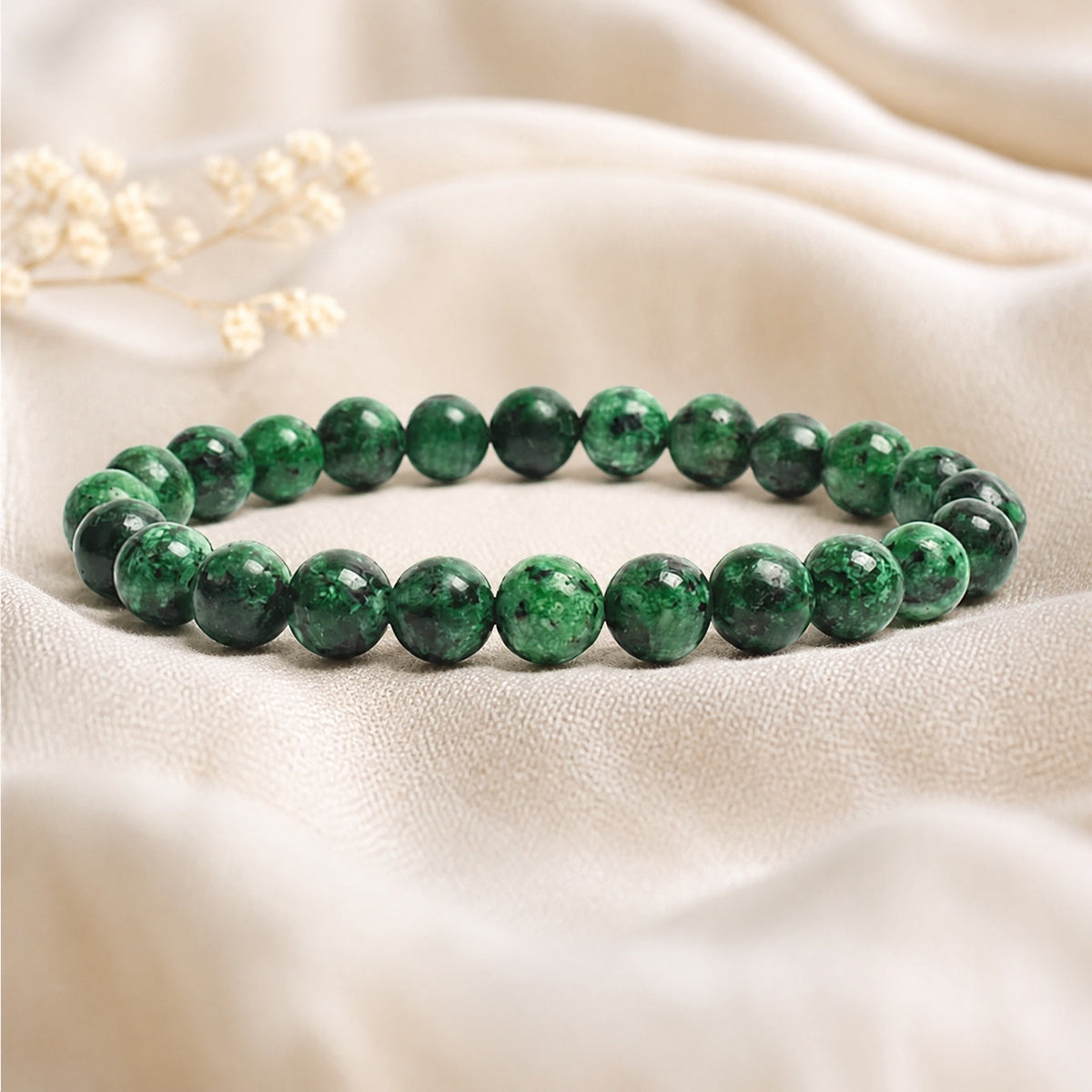 Round Stone Bead Stretch Bracelet with Natural Veining — main image