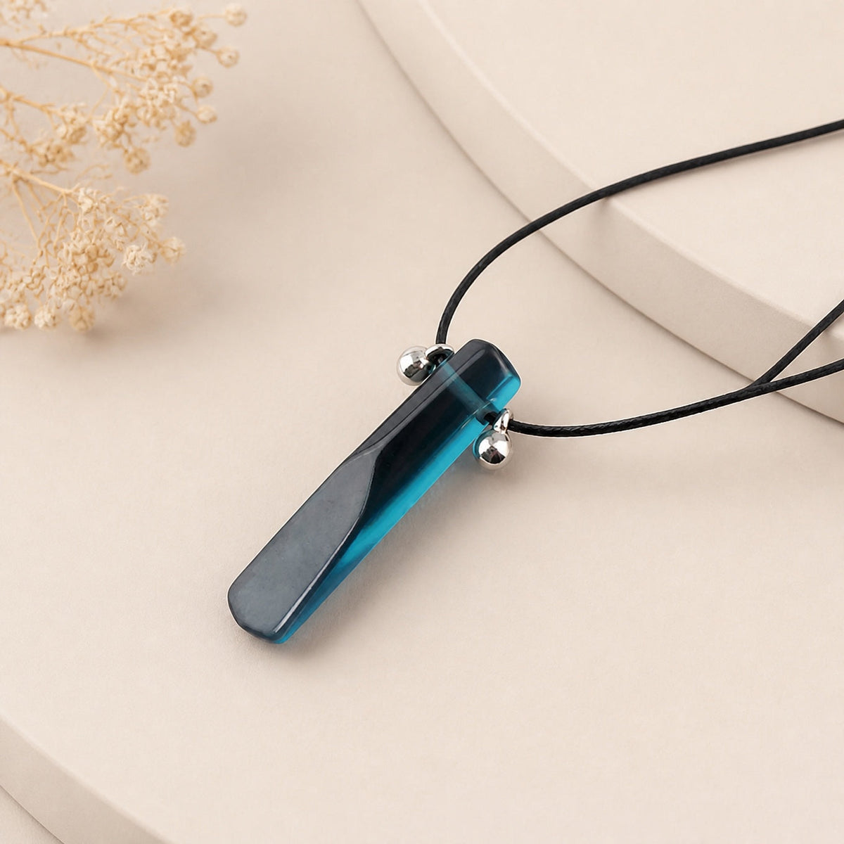 Polished Stone Point Pendant Necklace with Adjustable Black Cord — view 2