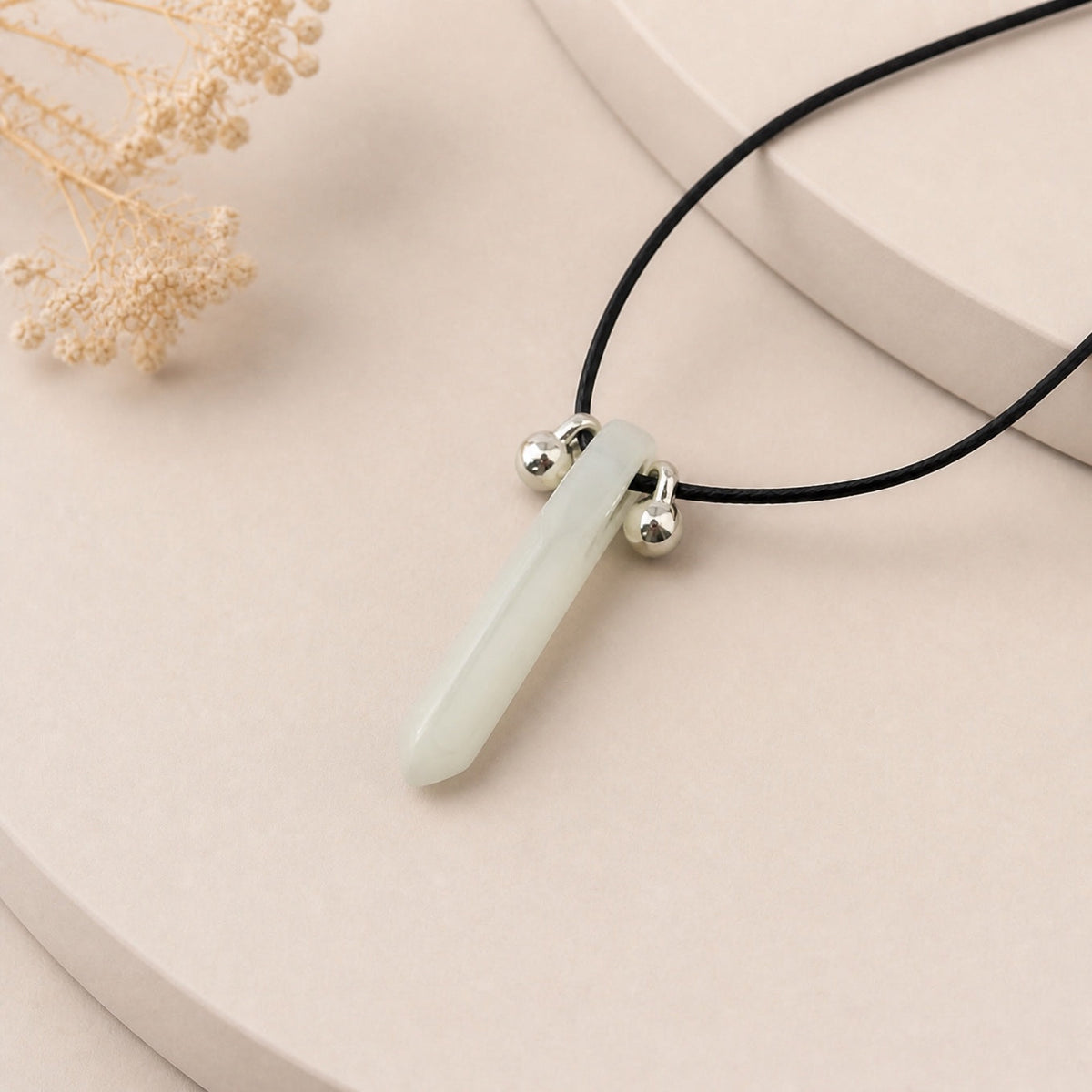 Polished Stone Point Pendant Necklace with Adjustable Black Cord — view 3