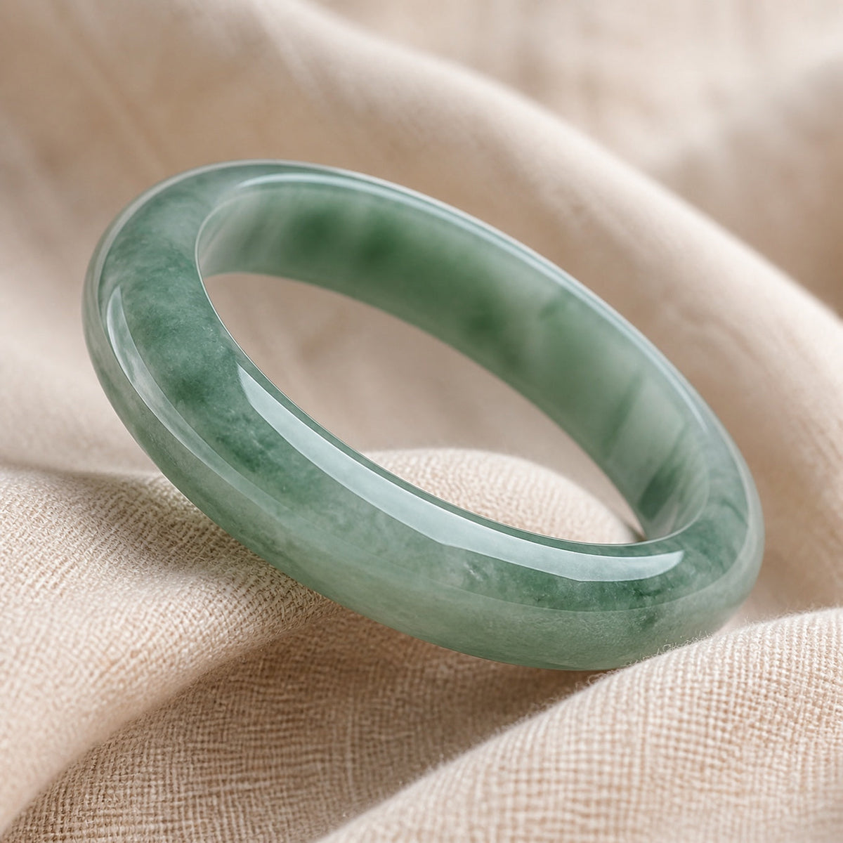 Green Jade Bangle Bracelet with Veining Detail — main image
