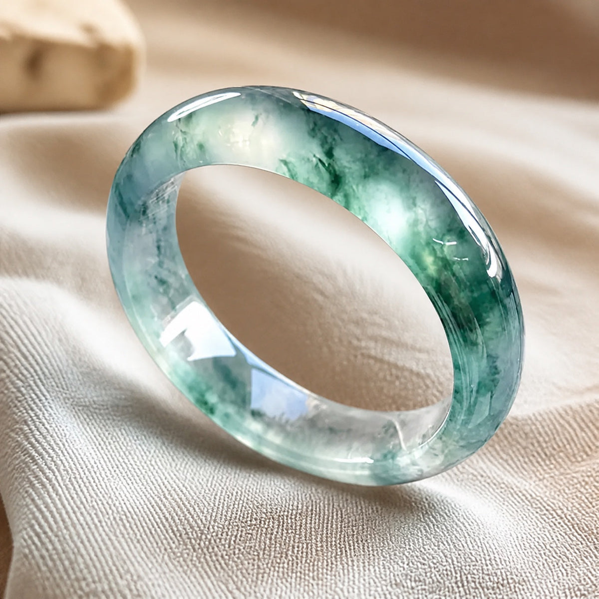 Jadeite Dome Bangle Bracelet, Pale to Deep Green, Polished Finish, 58mm — main image