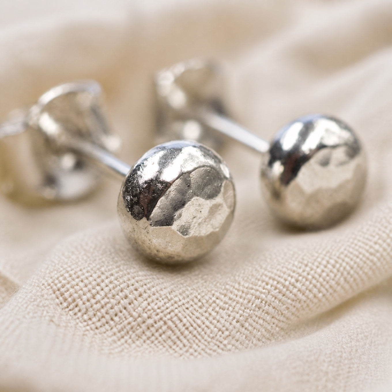 Hammered Dome Silver-Tone Stud Earrings with Faceted Texture